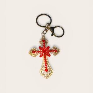MRed and Gold Cross Keychain